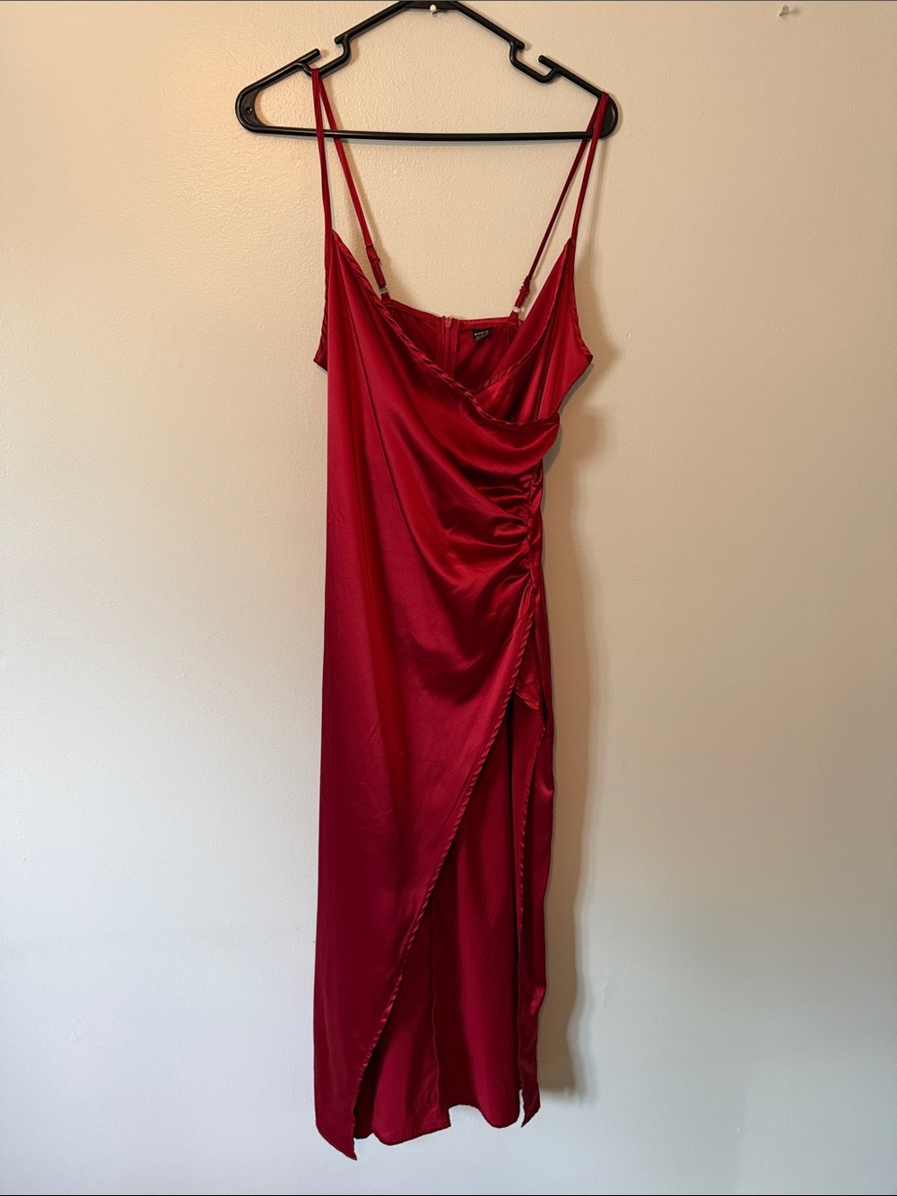 SHEIN Red Satin Maxi Slip Dress with Side Ruching